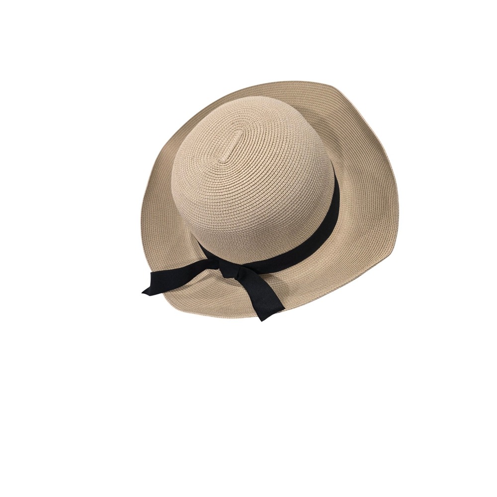 Zylioo‎ Oversized Straw Sun Hat Wide Brim Black Ribbon Bow Beach Vacation